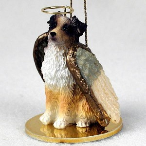 Brown Docked Australian Shepherd Dog Angel Hanging Ornament – Hand-Painted Resin