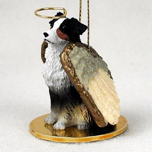 Tricolor, Docked Tail Australian Shepherd Dog Angel Hanging Ornament – Hand-Painted Resin