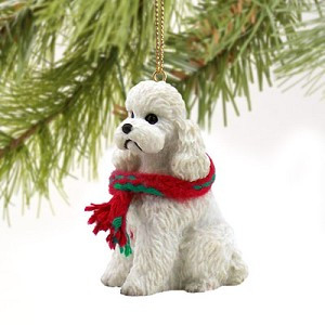 White Sport Cut Poodle Dog Christmas Ornament – Hand-Painted