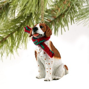 Brown & White Saint Bernard Dog Christmas Ornament – Hand-Painted