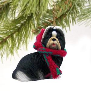Black & White Shih Tzu Dog Christmas Ornament – Hand-Painted