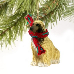 Tan & White Afghan Hound Dog Christmas Ornament – Hand-Painted
