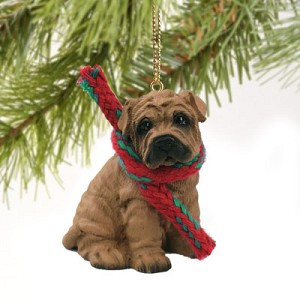 Brown Shar Pei Dog Christmas Tree Ornament – Hand-Painted