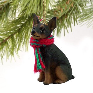 Tan & Black Miniature Pinscher Dog Christmas Ornament – Hand-Painted