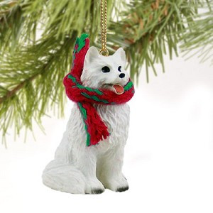 White American Eskimo Dog Christmas Ornament – Hand-Painted