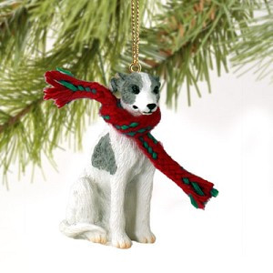 Gray & White Whippet Dog Christmas Ornament – Hand-Painted