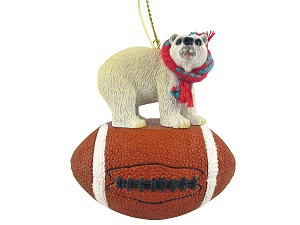 Football Polar Bear on Football Christmas Ornament – Hand-Painted Stone Resin
