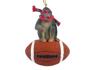 Mandrill on Football Christmas Ornament – Hand-Painted Stone Resin