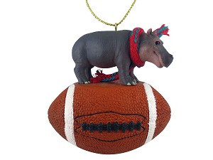Hippopotamus on Football Christmas Ornament – Hand-Painted Stone Resin