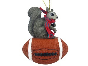 Gray Squirrel on Football Christmas Ornament – Hand-Painted Stone Resin
