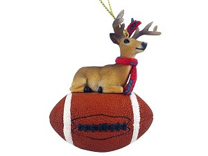 Deer Buck on Football Christmas Ornament – Hand-Painted Stone Resin