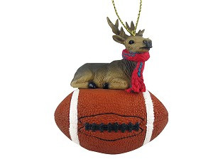 Bull Elk on Football Christmas Ornament – Hand-Painted Stone Resin