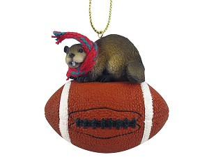Beaver on Football Christmas Ornament – Hand-Painted Stone Resin
