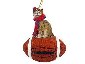 Bobcat on Football Christmas Ornament – Hand-Painted Stone Resin