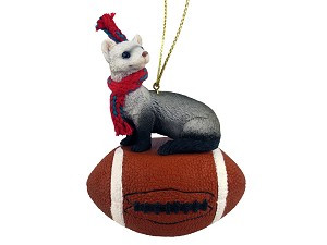 Ferret on Football Christmas Ornament – Hand-Painted Stone Resin