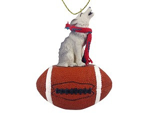 Gray Wolf on Football Christmas Ornament – Hand-Painted Stone Resin