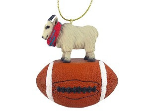 Mountain Goat on Football Christmas Ornament – Hand-Painted Stone Resin