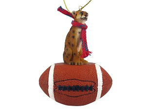Cheetah on Football Christmas Ornament – Hand-Painted Stone Resin