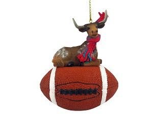 Long Horn Steer on Football Christmas Ornament – Hand-Painted Stone Resin