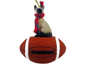 Siamese Cat on Football Hanging Ornament – Hand-Painted Stone Resin