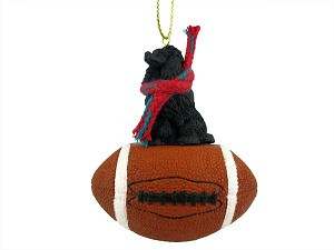 Black Poodle Dog on Football Christmas Ornament – Hand-Painted Stone Resin
