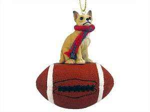 Tan & White Chihuahua Dog on Football Christmas Ornament – Hand-Painted Stone Resin
