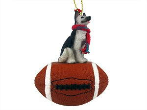 Black & Silver German Shepherd Dog on Football Christmas Ornament – Hand-Painted Stone Resin