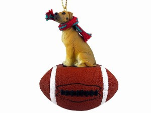 Fawn with Uncropped Ears Great Dane Dog on Football Christmas Ornament – Hand-Painted Stone Resin