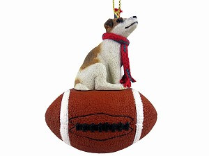 Brown & White Smooth Coat Jack Russell Terrier Dog on Football Christmas Ornament