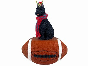 Black Bouvier Des Flandres Dog on Football Christmas Ornament – Hand-Painted Stone Resin