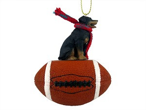 Rottweiler Dog on Football Christmas Ornament – Hand-Painted Stone Resin
