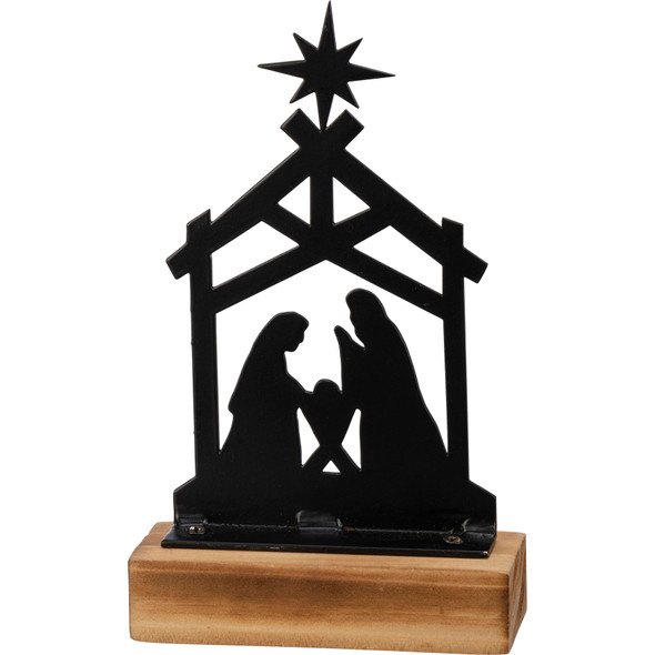 Decorative Metal & Wood Decor Sign - Baby Jesus Nativity Scene 6.75 Inch - Christmas Collection from Primitives by Kathy