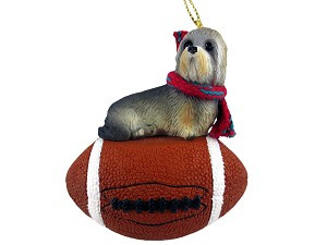 Football Dandie Dinmont Terrier Dog on Football Christmas Ornament – Hand-Painted Stone Resin