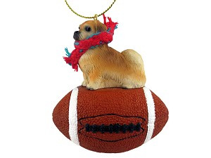 Tibetan Spaniel Dog on Football Christmas Ornament – Hand-Painted Stone Resin
