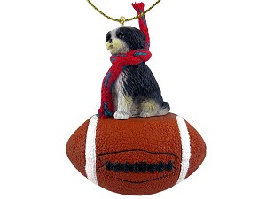 Black & White with Sport Cut Shih Tzu Dog on Football Hanging Ornament – Hand-Painted Stone Resin