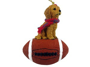 Goldendoodle Dog on Football Christmas Ornament – Hand-Painted Stone Resin