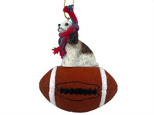 Brown & White Cocker Spaniel Dog on Football Christmas Ornament – Hand-Painted Stone Resin