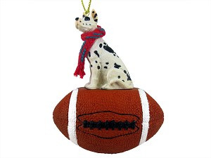 Harlequin Great Dane Dog on Football Christmas Ornament – Hand-Painted Stone Resin