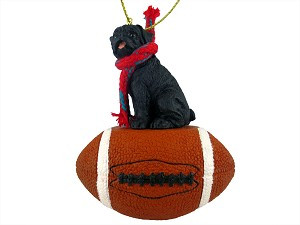 Black Pug Dog on Football Christmas Ornament – Hand-Painted Stone Resin