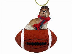 Tan Shih Tzu Dog on Football Christmas Ornament – Hand-Painted Stone Resin