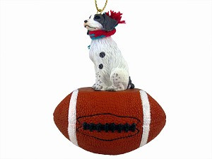 Liver & White Brittany Dog on Football Christmas Ornament – Hand-Painted Stone Resin