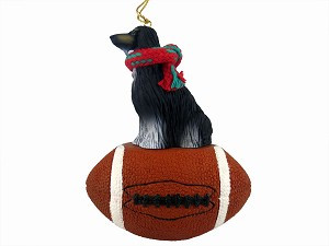 Black & White Afghan Hound Dog on Football Christmas Ornament – Hand-Painted Stone Resin