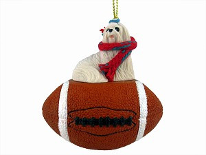 Maltese Dog on Football Christmas Ornament – Hand-Painted Stone Resin