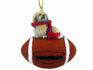 Pekingese Dog on Football Christmas Ornament – Hand-Painted Stone Resin