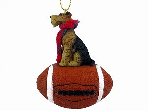 Airedale Dog on Football Christmas Ornament – Hand-Painted Stone Resin