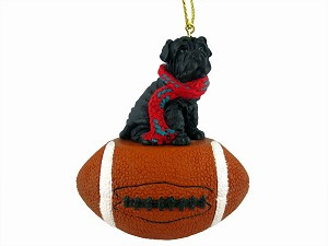 Black Shar Pei Dog on Football Christmas Ornament – Hand-Painted Stone Resin