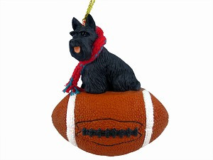 Scottish Terrier Dog on Football Christmas Ornament – Hand-Painted Stone Resin