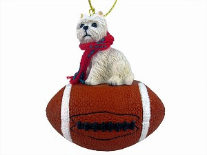 West Highland White Terrier Dog on Football Christmas Ornament – Hand-Painted Stone Resin