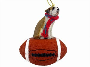 Smooth Coat Saint Bernard Dog on Football Christmas Ornament – Hand-Painted Stone Resin
