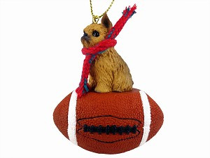 Red Football Brussels Griffon Dog on Football Christmas Ornament – Hand-Painted Stone Resin